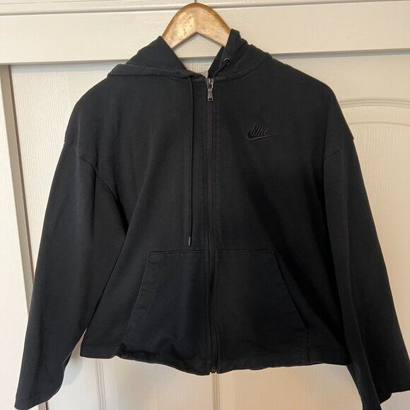 NIKE - Womens Black Zip Up Hoodie Jacket - Cropped With Flared Sleeves - Size M - Picture 2 of 6